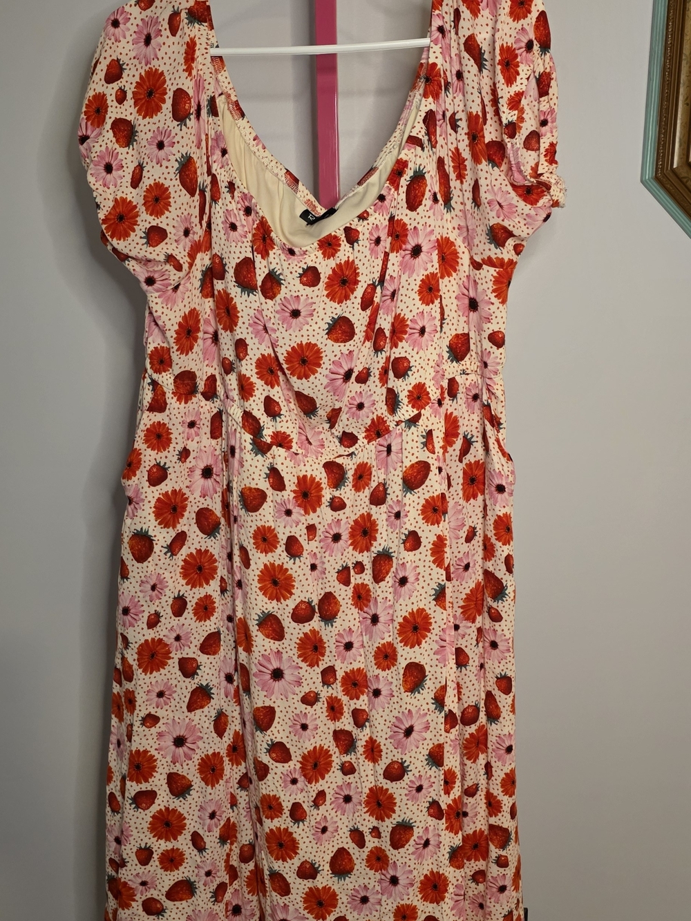 Retro Chic By Torrid Cream Dress with Strawberry & Floral Print Sz 2